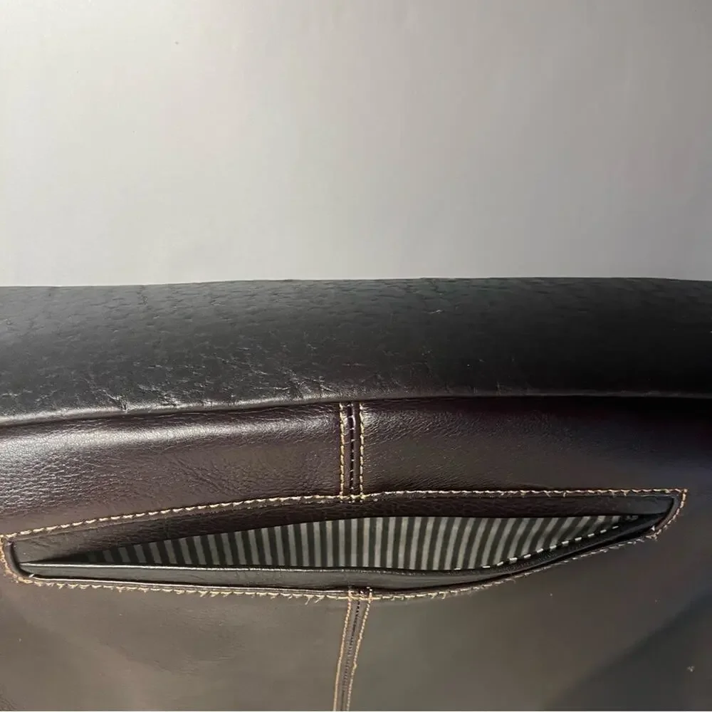 Brown leather messenger laptop crossbody bag
